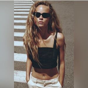 Zara‎ Black Cropped Technical Utility Buckle Clip Strap Cotton Tank Top Size XL